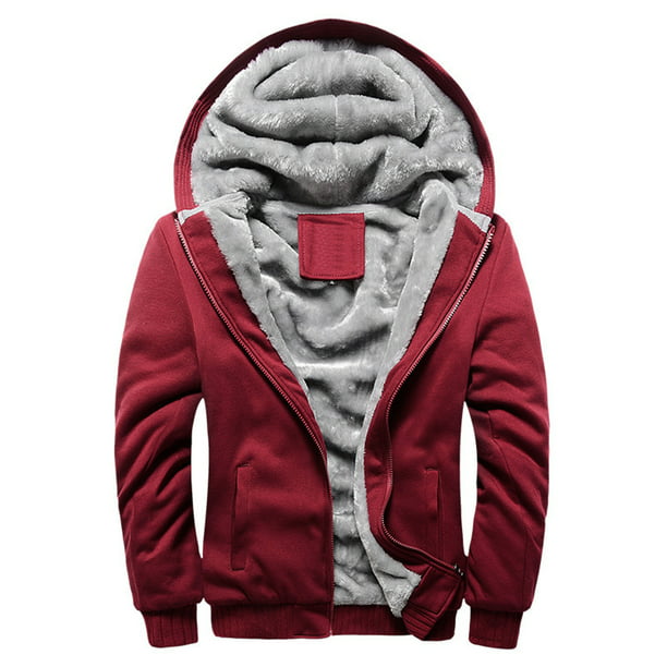 Winter Mens Coat Hooded Warm Thicken Hoodie Fur Lined Jacket Zip Fleece Overcoat